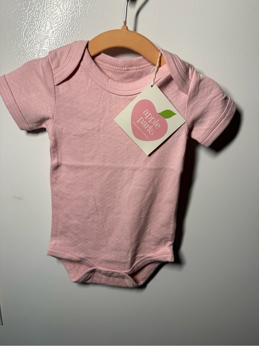 Apple Park cotton Pink Short-Sleeve Baby One-Piece Bodysuit